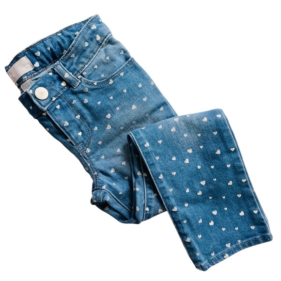 GAP Other - GAP Kids Heart Print Skinny Cotton Blend Jeans Blue White Sz 4 Years